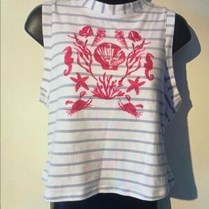 Striped Sleeveless Top with Pink Nautical Design